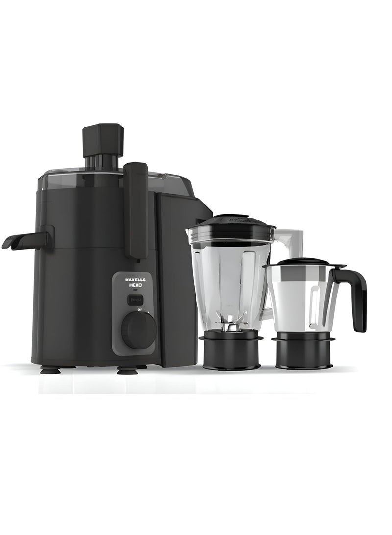 هافلز Havells Hexo 950 Watt Juicer Mixer Grinder | Copper Motor with Double Ball Bearing | 2 Jars (Polycarbonate & SS) | 22000 RPM | 100 Min Continuous Run | Metal Teeth Coupler | (Black & Silver) - Image 2